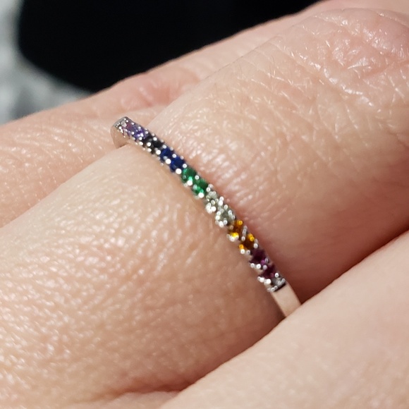 925 Silver 🌈 Rainbow Minimal Band Tiny Stackable - Picture 5 of 8